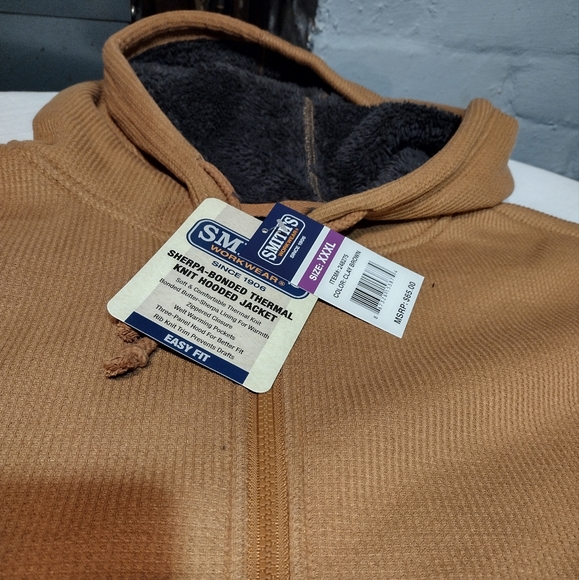 Smith's Workwear Easy Fit Clay Brown and Gray Sherpa-Bonded Thermal Knit Jacket - Picture 6 of 12